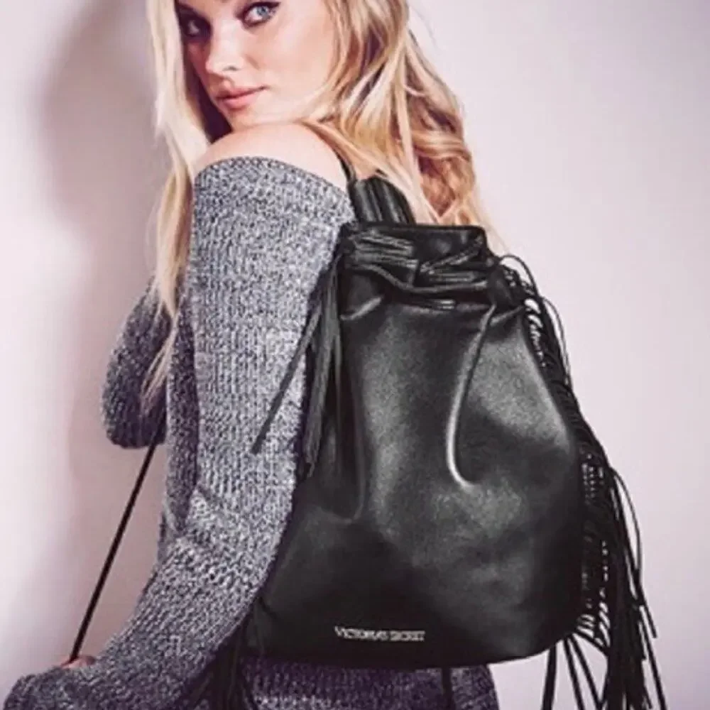 Victoria's Secret Black Fringe Backpack Knapsack Like New - Picture 4 of 8